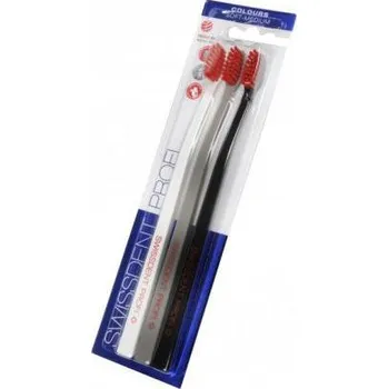 Zubní kartáček Swissdent Colours Soft-Medium Set ( 2 + 1 ZDARMA černá + bílá + šedá ) - Sada zubních kartáčků