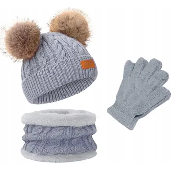 Čepice Dětská Čepice, rukavice a nákrčník - zimní pletená souprava pro děti, šedá