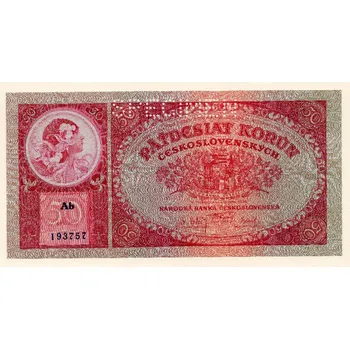 Československo – 50 korun 1929 S Ab, tisk TB NBČS, perforace SPECIMEN