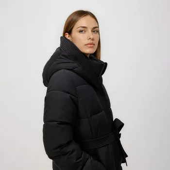 Dámský kabát Reserved - Prošívaná bunda se zavazováním - černý - 697HD-99X - 697HD-99X-M