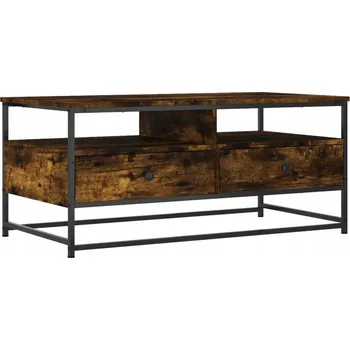 Konferenční stolek Konferenční stolek se zásuvkami a policemi, kouřový dub, 100x51x45 cm