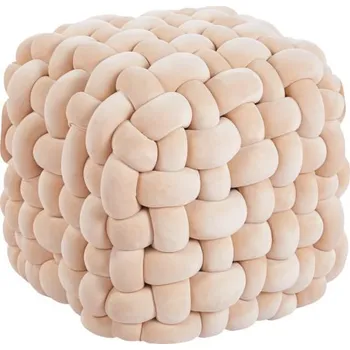 Taburet Designová proplétaná jednomístná velvetová čalouněná taburetka ve tvaru kostky - béžová