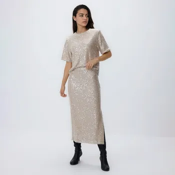 Dámská sukně Reserved - Flitrová midi sukně - tělová - YT130-02X - YT130-02X-M