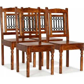 Jídelní židle Sada 4 jídelních židlí z akáciového dřeva, litinové dekorace