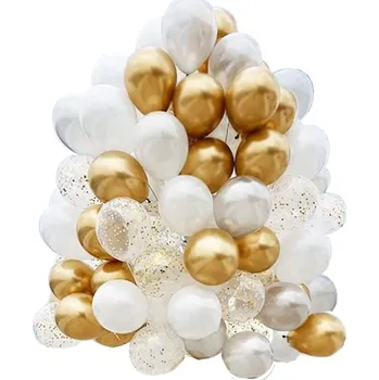 Balónek Balónek klasický latexový zlatý s konfetami 12 palců 50 ks partymarket