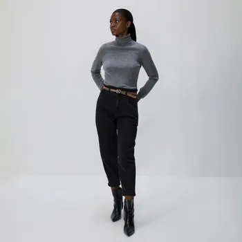 Dámské oblečení Reserved - Paperbag džíny s páskem - černý - 627GT-99J - 627GT-99J-32