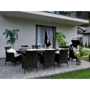 Zahradní sestava SADA ZAHRADNÍHO NÁBYTKU / 8 KŘESEL + VELKÝ STŮL / HNĚDÁ + BÉŽOVÁ *3654