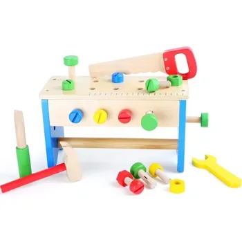 Dřevěná hračka Dřevěná přepravka na nářadí a pracovní stůl - ponk - 2 v 1