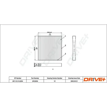 Ventilátor topení a klimatizace Kabinový (pylový) filtr DRIVE+ DP1110.12.0394