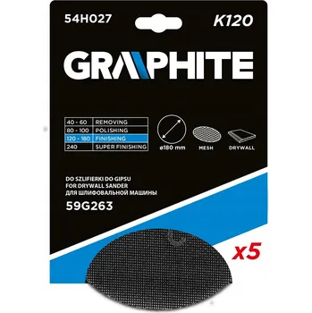 Brusný papír Brusná mřížka na sádru na suchý zip 120 mm, zrnitost K180, 5 ks