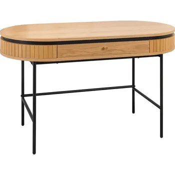 Psací stůl Designový industriální oválný psací stůl Maderia s černou kovovou konstrukcí a dubovou hnědou deskou se zásuvkou 120 cm