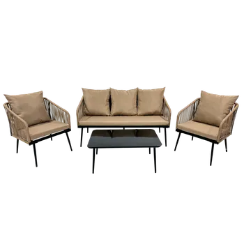 Zahradní sestava ZAHRADNÍ NÁBYTEK Z PLETENÉHO PROVAZU (2 KŘESLA + POHOVKA + STŮL) - BÉŽOVÁ, POLŠTÁŘE - BÉŽOVÉ *85