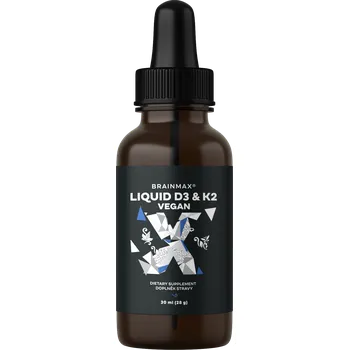 BrainMax Vegan Liquid D3 & K2, 30 ml Vitamíny pro kosti, zuby, svaly a imunitu s MCT pro vstřebání, 41 dávek, doplněk stravy