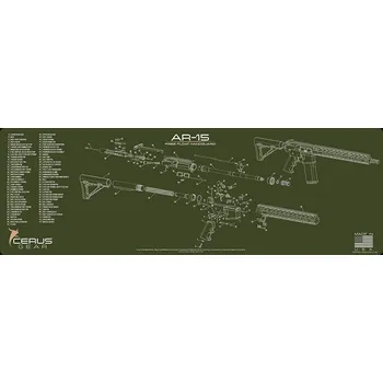Čištění zbraně Cerus Gear MAT-BIG-AR15-FFH-SCH-ODG - Podložka pro čištění zbraní AR15 FREE FLOAT HANDGUARD SCHEMATIC OLIVE DRAB GREEN