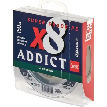 Lucky John šňůra Addict Jigging X8 Braid Multi Color 150m 0,18mm Moss Green