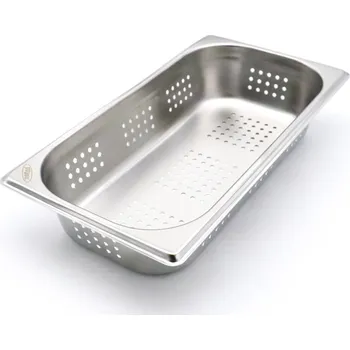 Dóza na potraviny Gastronádoba 1/3 GN – perforovaná – hloubka 6,5 cm – 32,5 x 17,6 cm – nerezová ocel