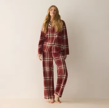 Dámské noční prádlo Reserved - Flanelové kostkované pyžamo - červená - 953EX-33X - 953EX-33X-L