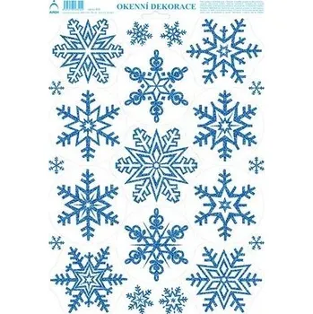 Okenní dekorace Vločky 1 - tisk modrými glitry