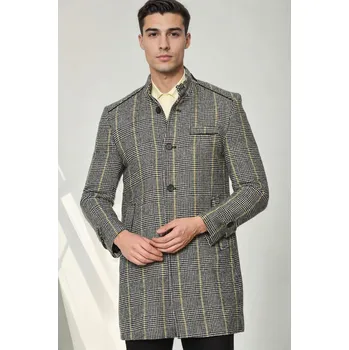 Pánská casual bunda PLT9391 DEWBERRY MEN'S COAT-PLAID GREY dewberry černá | bílá | šedá | žlutá | vícebarevná 3477837
