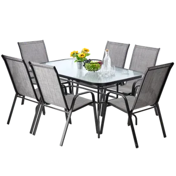 Zahradní stůl SADA ZAHRADNÍHO NÁBYTKU - STŮL 150 x 90 x 70 cm /NEO2286/ + 6 ŽIDLÍ 54 x 72 x 96 cm /NEO9917 X 3