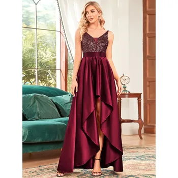 Dámské šaty Asymetrické plesové šaty s hlubokým výstřihem do V Barva: Bordová, Velikost: 6XL