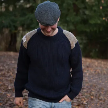 Dámský svetr GLENCROFT Vlněný svetr, tvídové záplaty Velikost: XL