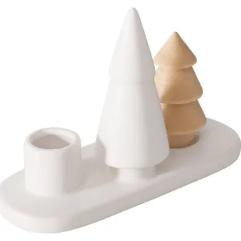 Svícen Boltze Home Svícen na jednu svíčku NEVIA, vánoční stromky z kamene a porcelánu, vzor 2 bílá