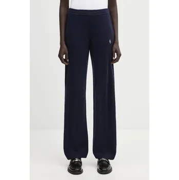 Dámské kalhoty Vlněné kalhoty Sporty & Rich SRC Cashmere dámské, tmavomodrá barva, široké, high waist, PA02764302BL106, XS, 59X