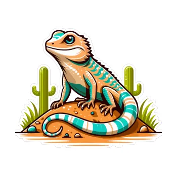 Samolepicí dekorace na vozidlo Barevná ještěrka 007 levá v poušti (10 x 8) SAMOLEPKA NA AUTO, NÁLEPKA, FÓLIE, POLEP, TUNING, VLASTNÍ TEXT, TISK, AUTOSAMOLEPKY.cz, POLEPY, OBRÁZEK, LOGO, 3D STICKERS