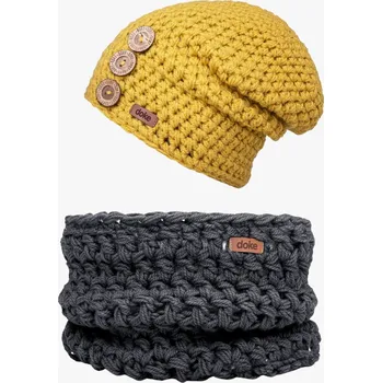 Čepice Doke Dětský set háčkovaná čepice B nature gold a nákrčník dark do 11 let