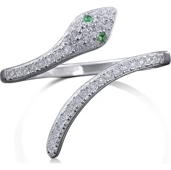 Prsten Luxusní hadí prsten se zirkony a zelenými očky – elegantní design ve stříbře - ve velikostech 56, 60 60