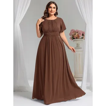 Dámské šaty Skládané šaty pro družičku s kulatým výstřihem Barva: Hnědá, Velikost: 5XL