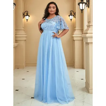 Dámské šaty Maxi šaty s krajkovým topem a flitry Barva: Modrá, Velikost: 8XL