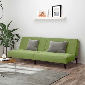 Pohovka vidaXL 2místná rozkládací pohovka samet [375928] Barva: světle zelená