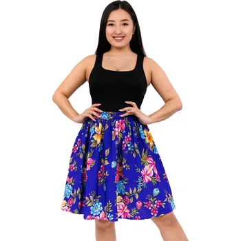 Dámská sukně Himalife Kolová sukně s kapsami Meira - modrá s barvami Velikost: XXL/3XL - Móda pro plnoštíhlé, Oblečení nadměrné velikosti