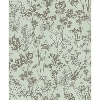 Tapeta Vliesová tapeta, zelená se stříbrným rostlinným vzorem 0,53 x 10,05 m / Tapety na zeď Mona 82465 Marburg