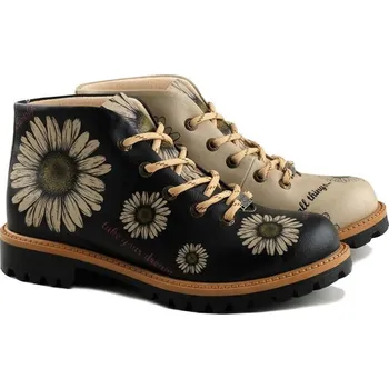 Dámská zimní obuv Dámské kotníkové šněrovací boty Goby v černé a béžové barvě s motivem kopretin TKS125 42