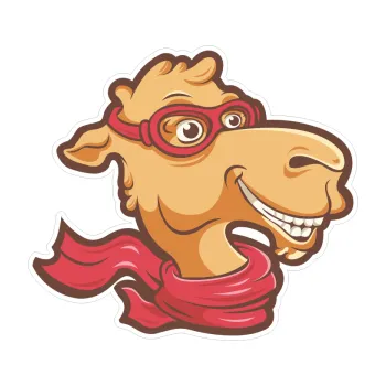 Samolepicí dekorace na vozidlo Barevný velbloud 003 pravá hlava se šátkem (10 x 9) SAMOLEPKA NA AUTO, NÁLEPKA, FÓLIE, POLEP, TUNING, VLASTNÍ TEXT, TISK, AUTOSAMOLEPKY.cz, POLEPY, OBRÁZEK, LOGO, 3D STICKERS