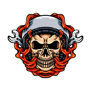 Autodoplněk Samolepka na auto Barevná lebka 083 mechanik (10 x 8,7) NÁLEPKA, FÓLIE, POLEPY, TUNING, VLASTNÍ TEXT, TISK, AUTOSAMOLEPKY.cz, SAMOLEPKY, OBRÁZEK, LOGO, VÝROBA, PRODEJ