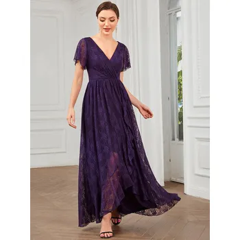 Dámské šaty Večerní šaty s výstřihem a krátkým průsvitným rukávem Barva: Fialová, Velikost: 9XL