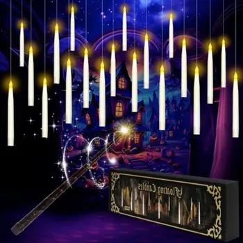 Vánoční ozdoba Magické levitující LED svíčky s kouzelnickou hůlkou (10 ks)