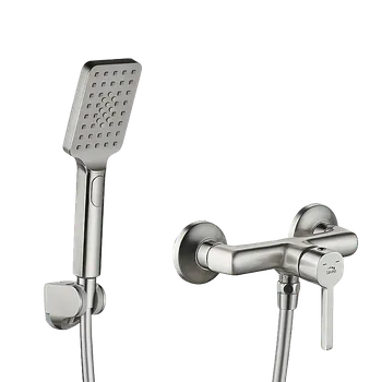 Vodovodní baterie Laveo Alita, sprchová baterie s ruční sprchovou soupravou, broušená ocel, LAV-BVA_341D