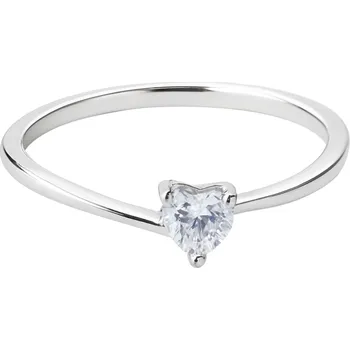 Prsten Dětský stříbrný prstýnek s čirým srdíčkem – jemný prsten pro malé slečny - ve velikostech 46, 49 46