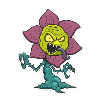 Autodoplněk Samolepka na auto Barevná masožravka 001 pravá monster masožravá rostlina (7,5 x 10) NÁLEPKA, FÓLIE, POLEPY, TUNING, VLASTNÍ TEXT, TISK, AUTOSAMOLEPKY.cz, SAMOLEPKY, OBRÁZEK, LOGO, VÝROBA, PRODEJ