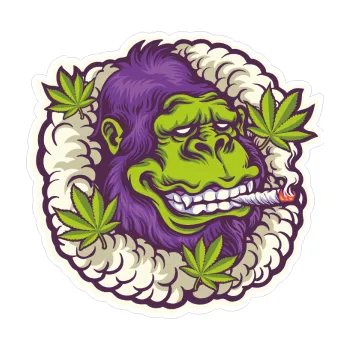 Samolepicí dekorace na vozidlo Barevná gorila 005 pravá zhulená s travkou (10 x 9,6) SAMOLEPKA NA AUTO, NÁLEPKA, FÓLIE, POLEP, TUNING, VLASTNÍ TEXT, TISK, AUTOSAMOLEPKY.cz, POLEPY, OBRÁZEK, LOGO, 3D STICKERS