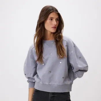 Dámská mikina Reserved - Mikina se srdíčky - tmavě šedá - 834GA-90X - 834GA-90X-S