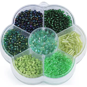 Korálek Pro Háčkování Sada skleněných korálků rokajl, tyčky zelený mix