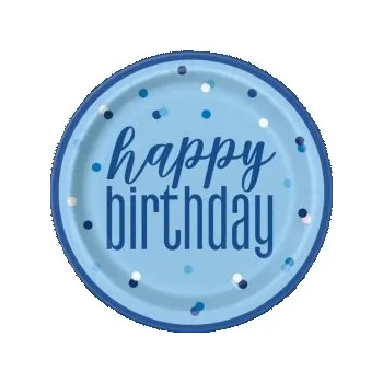 Party nádobí Talířky papírové EKO - Happy Birthday - modré s tečkami 23cm, 8ks