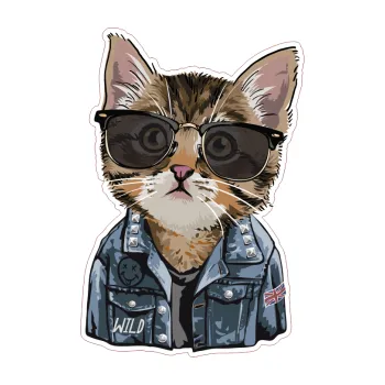 Samolepicí dekorace na vozidlo Barevná kočka 017 levá divoká s brýlemi (6,8 x 10) SAMOLEPKA NA AUTO, NÁLEPKA, FÓLIE, POLEP, TUNING, VLASTNÍ TEXT, TISK, AUTOSAMOLEPKY.cz, POLEPY, OBRÁZEK, LOGO, 3D STICKERS