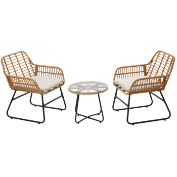 Zahradní sestava SADA ZAHRADNÍHO NÁBYTKU (2 ŽIDLE, STŮL) - HNĚDÁ, POLŠTÁŘE - ŠEDÉ *3408